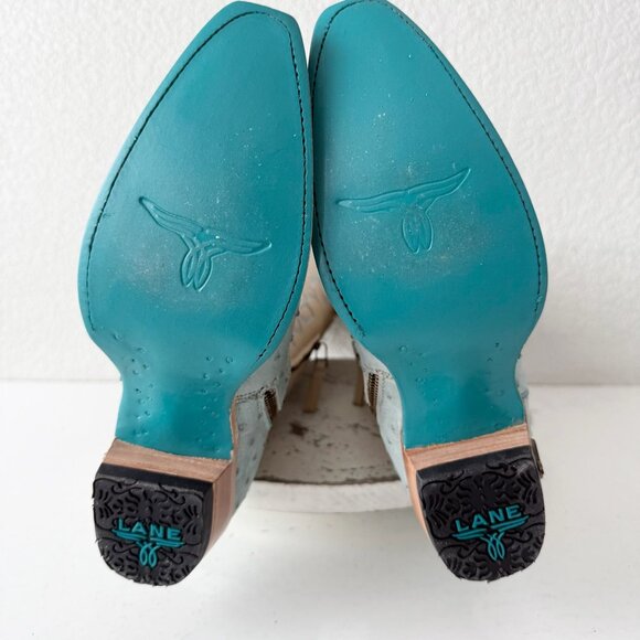 Lane SANDAGA Knee High Womens Cowboy Boots Blue Ostrich Western Tall Size 7.5 - Picture 10 of 14